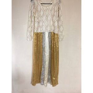 Cream lace material sequence dress